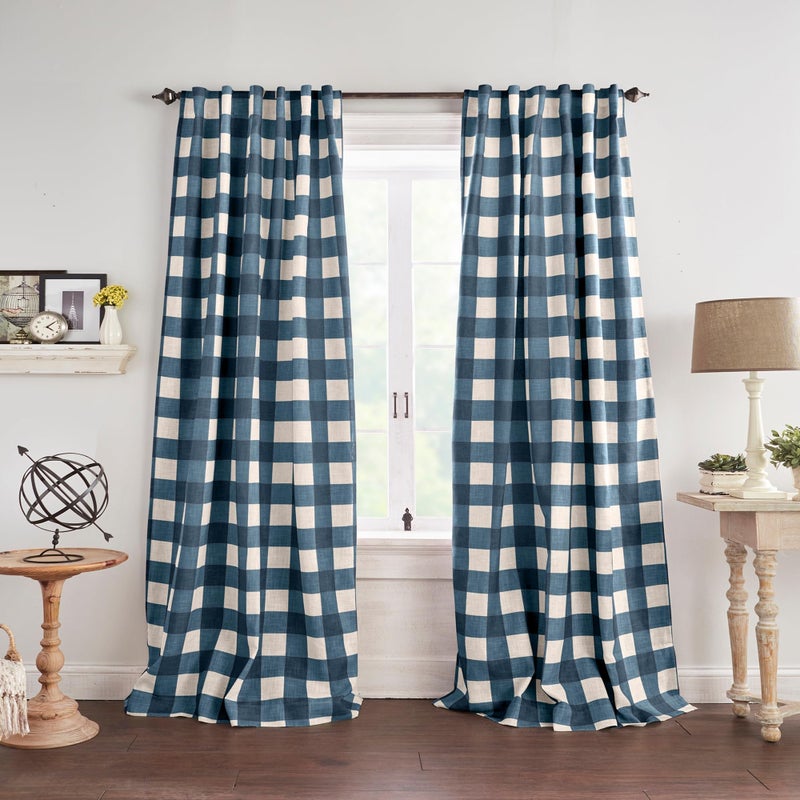 Elrene Home Fashions Farmhouse Living Grainger Buffalo-Check Blackout Window Curtain, Living Room and Bedroom Drape with Rod Pocket Tabs, 52" x 84", Indigo, 1 Panel - Image 1